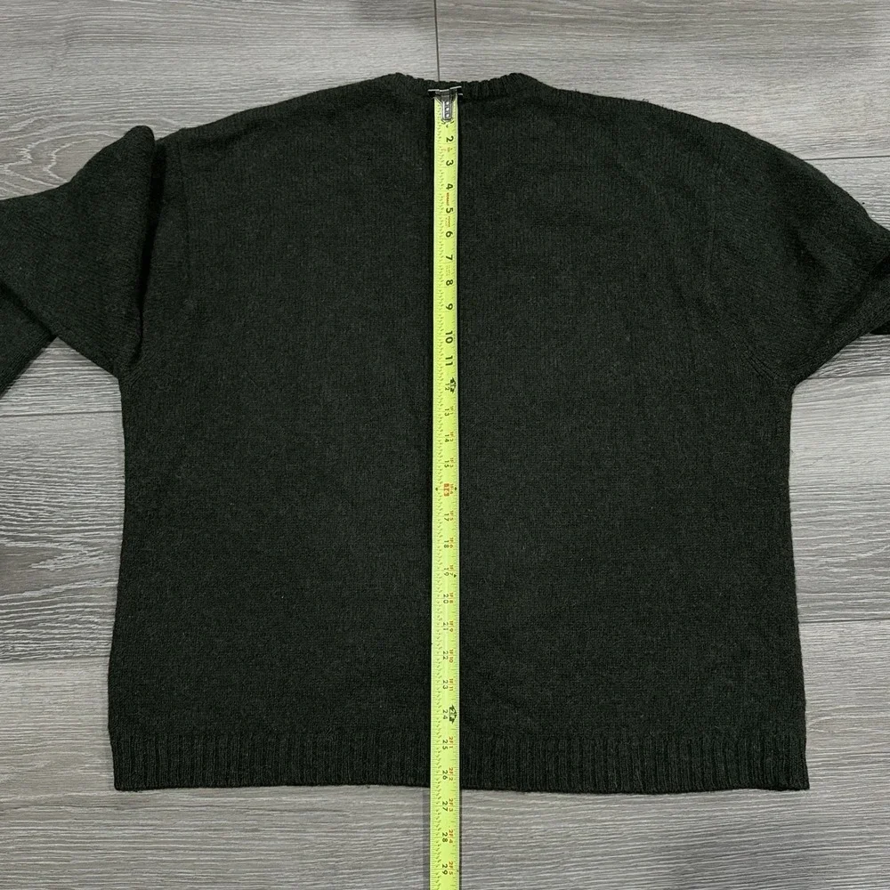 Vintage J.Crew Mens XL 100% Shetland Wool V-Neck Sweater Dark Heather Green